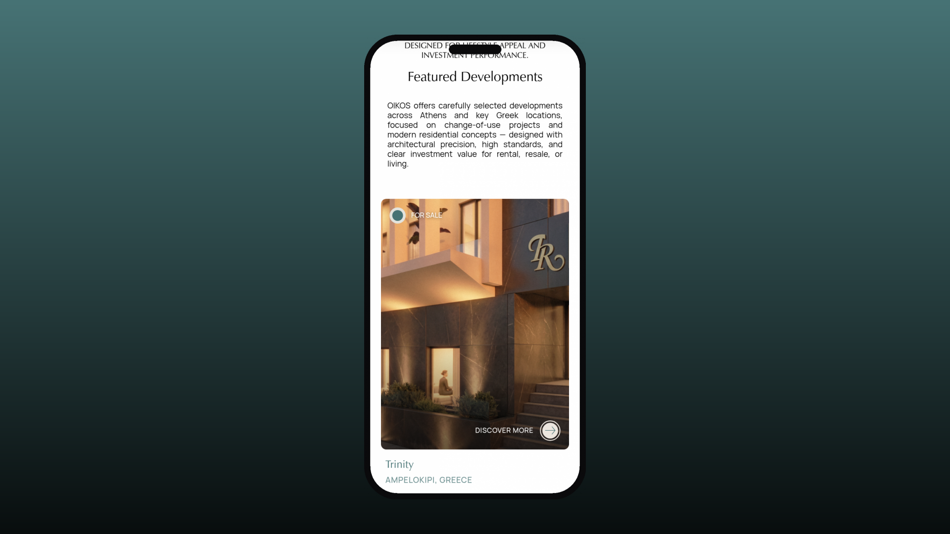 OIKOS Developments mobile experience